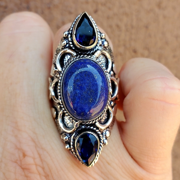 New Lapis Lazuli & Blue Topaz 925 Silver Statement Ring. - Picture 8 of 15